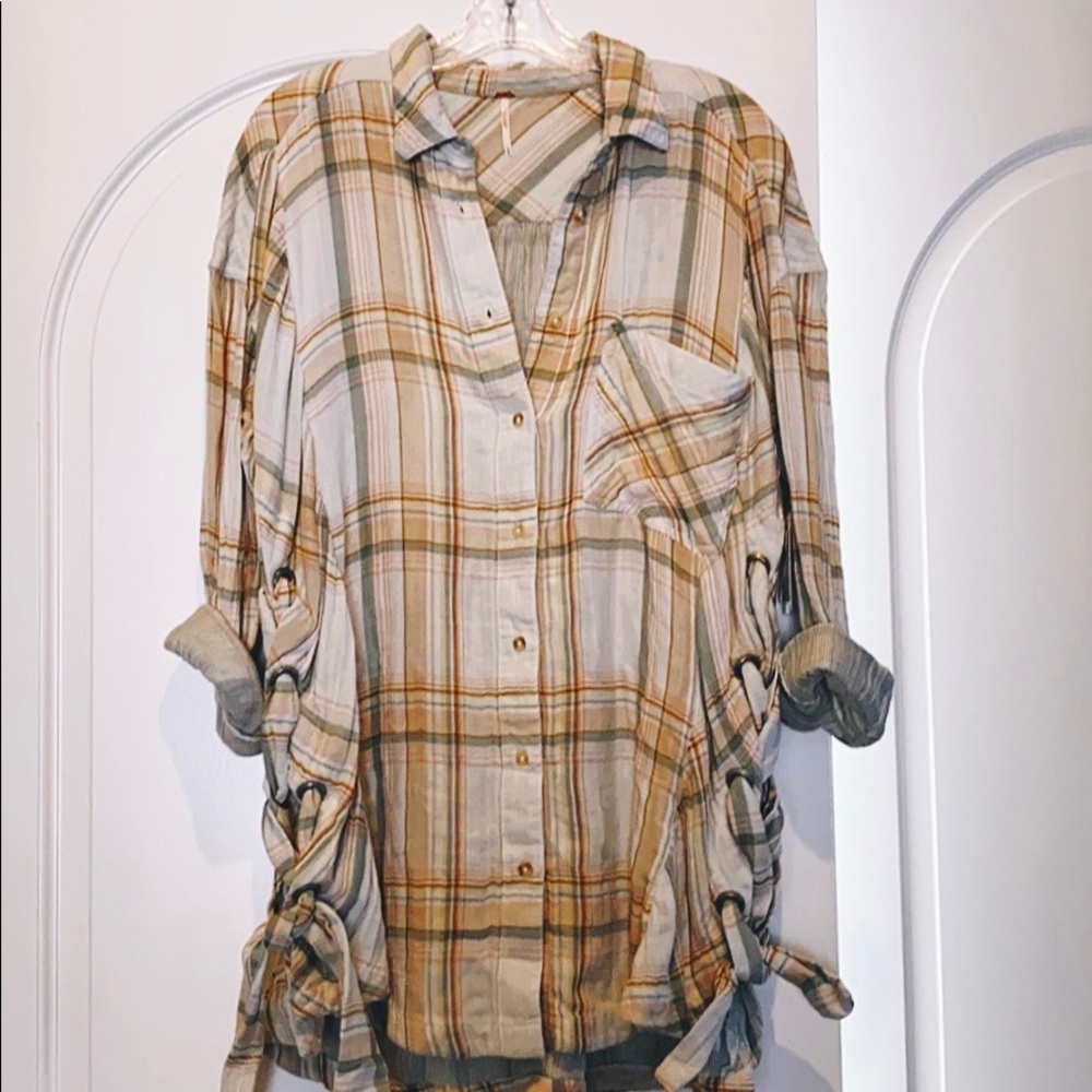 NWT Free People Nordic Plaid Button-down Top Sz M